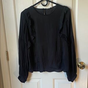 Lush Black Ruffle-Paneled Long Sleeve Blouse